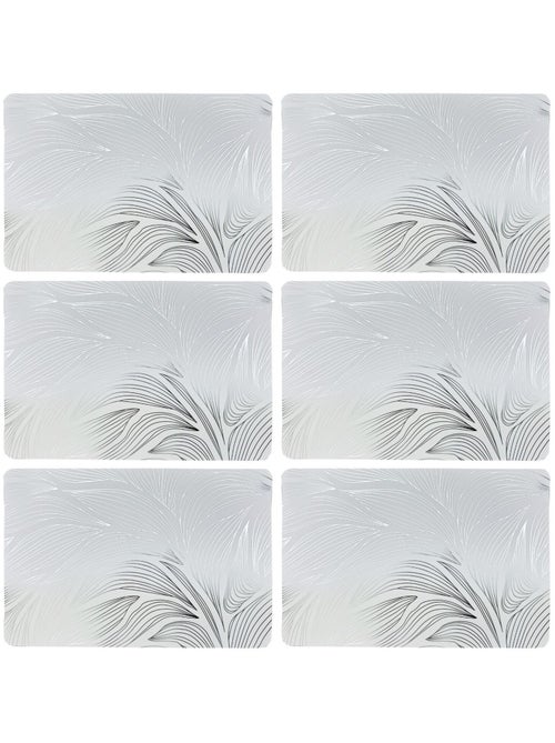 Lot de 6 sets de table motif feuillage avec encre métallique EDEN - 30 x 45 cm - Argent et blanc - Kiabi Lot de 6 sets de table motif feuillage avec encre métallique EDEN - 30 x 45 cm - Argent et blanc - Kiabi
