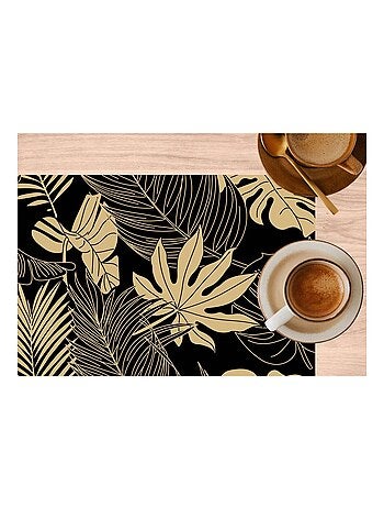 Lot de 6 sets de table motif feuillage avec encre métallique LYRA - 30 x 45 cm - Or et noir