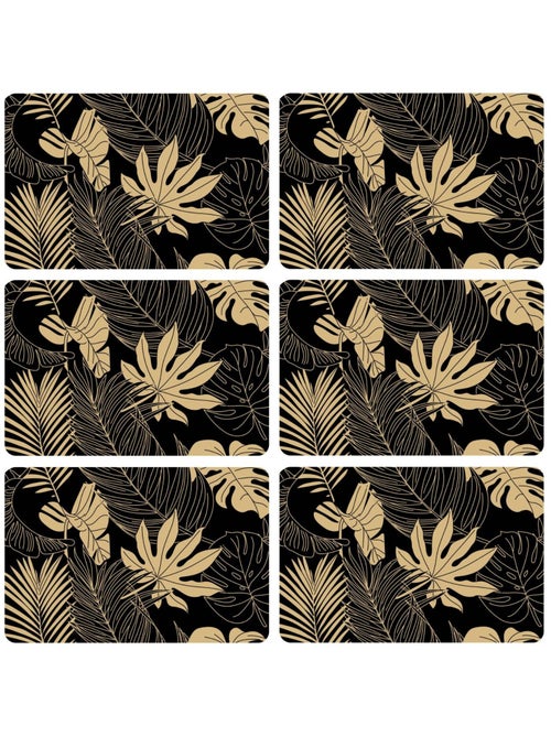 Lot de 6 sets de table motif feuillage avec encre métallique LYRA - 30 x 45 cm - Or et noir - Kiabi