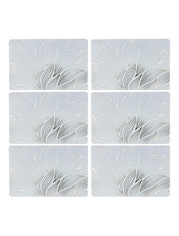 Lot de 6 sets de table motif feuillage avec encre métallique ZEYA - 30 x 45 cm - Or et blanc