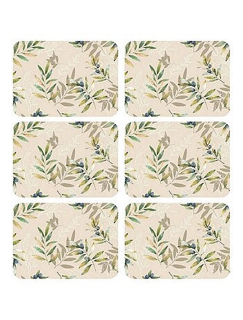 Lot de 6 sets de table motif provençal OLIBA - 28 x 43 cm - Beige et vert