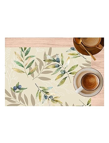 Lot de 6 sets de table motif provençal OLIBA - 28 x 43 cm - Beige et vert