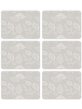 Lot de 6 sets de table motifs feuillage ROMIE - 28 x 43 cm - Beige et blanc