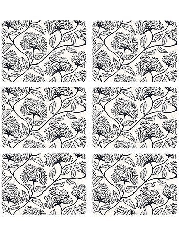 Lot de 6 sets de table motifs ginkgo CASSIA - 28 x 43 cm - Beige et noir