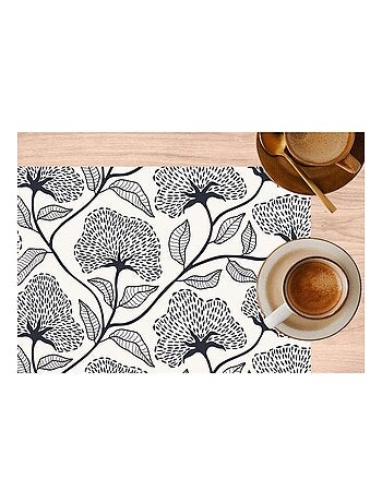 Lot de 6 sets de table motifs ginkgo CASSIA - 28 x 43 cm - Beige et noir