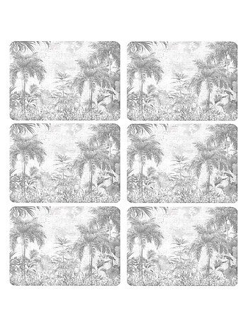 Lot de 6 sets de table motifs jungle SAGE - 28 x 43 cm - Gris et blanc