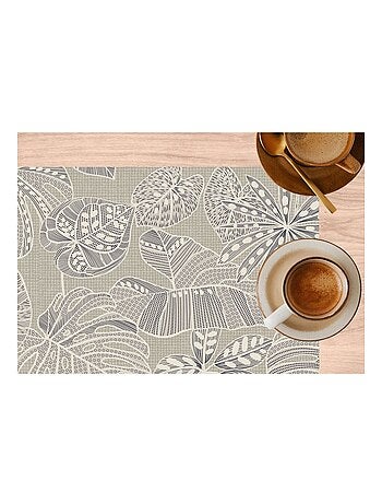 Lot de 6 sets de table motifs tropical WILD - 28 x 43 cm - Ecru
