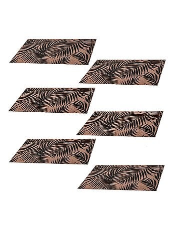 Lot de 6 sets de table rectangulaire Palmier - 45 x 30 cm - Noir et beige