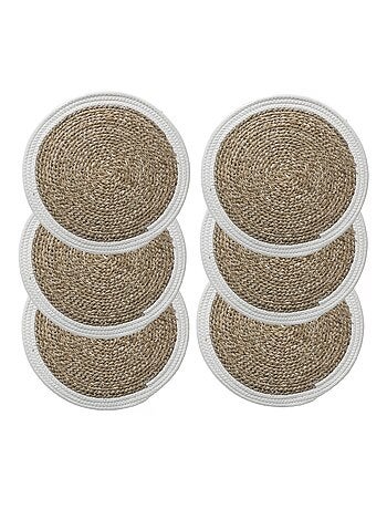 Lot de 6 sets de table rond en roseau et coton Pop