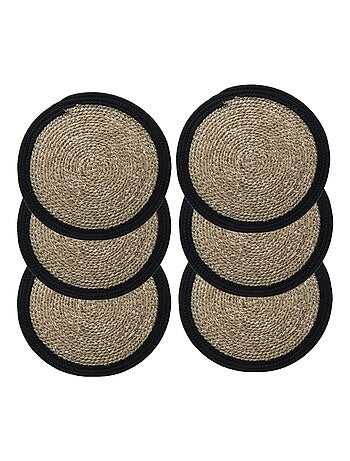 Lot de 6 sets de table rond en roseau et coton Pop