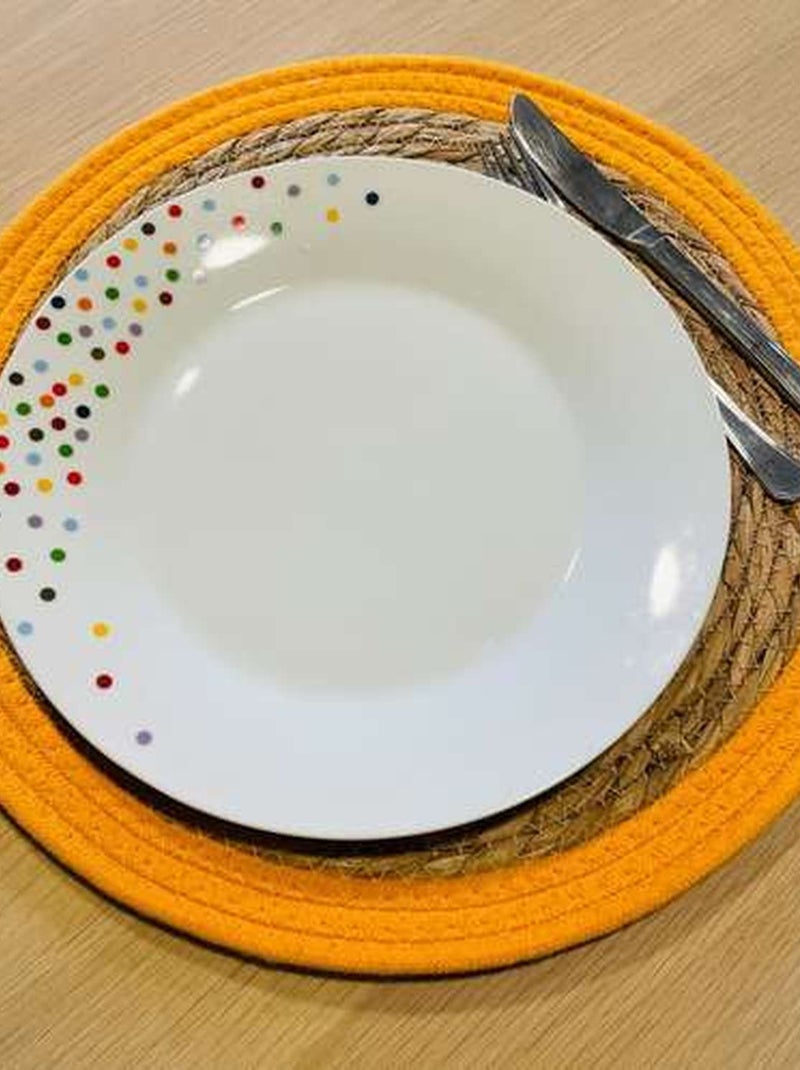 Lot de 6 sets de table rond en roseau et coton Pop Orange - Kiabi