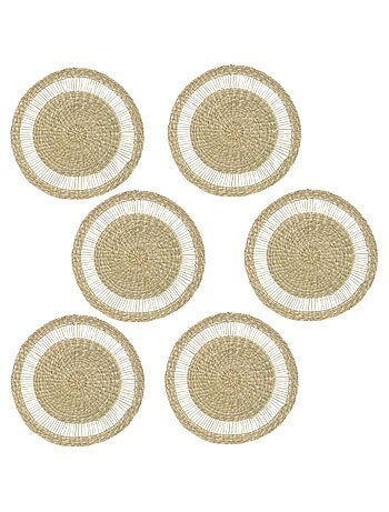 Lot de 6 sets de table rond en roseau tressé - Diam 38 cm - Beige