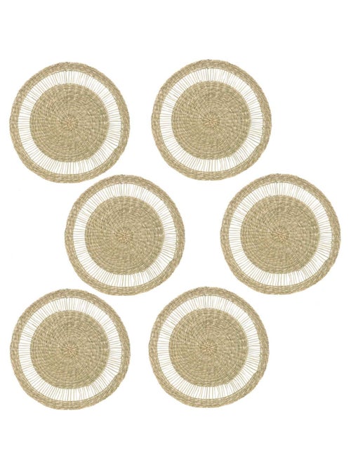 Lot de 6 sets de table rond en roseau tressé - Diam 38 cm - Beige - Kiabi Lot de 6 sets de table rond en roseau tressé - Diam 38 cm - Beige - Kiabi