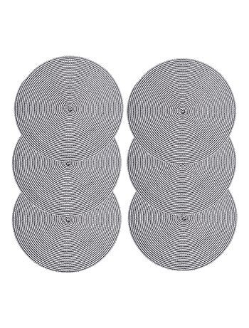 Lot de 6 sets de table rond tressés en polypropylène - Diam. 38 cm - Noir et blanc