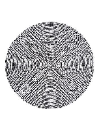 Lot de 6 sets de table rond tressés en polypropylène - Diam. 38 cm - Noir et blanc