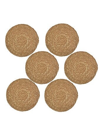 Lot de 6 sets de tables ronds en jute GRAMI - Diam. 38 cm - Marron