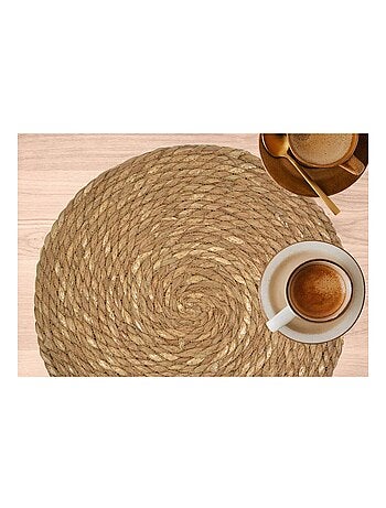 Lot de 6 sets de tables ronds en jute GRAMI - Diam. 38 cm - Marron