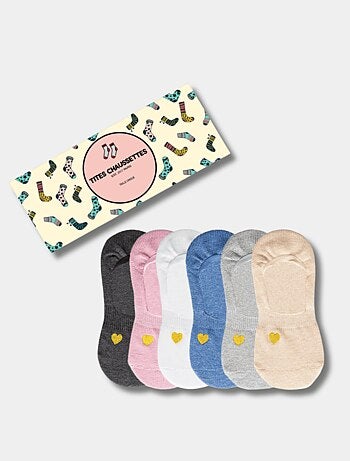 Lot de 6 Socquettes Invisibles Petit Coeur Doré