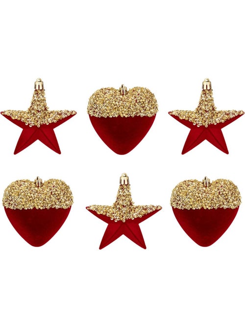 Lot de 6 sujets cœurs et étoiles polystyrène rouge - Kiabi