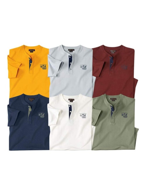 Lot de 6 Tee-Shirts Col Tunisien Outdoor  - ATLAS FOR MEN - Kiabi