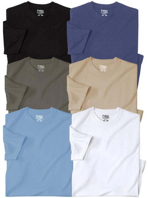 Lot de 6 Tee-Shirts MC Col Rond Unis  - ATLAS FOR MEN - Kiabi