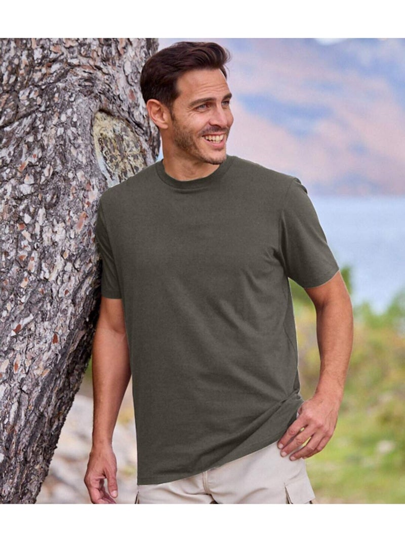 Lot de 6 Tee-Shirts MC Col Rond Unis  - ATLAS FOR MEN Blanc Kaki Bleu - Kiabi