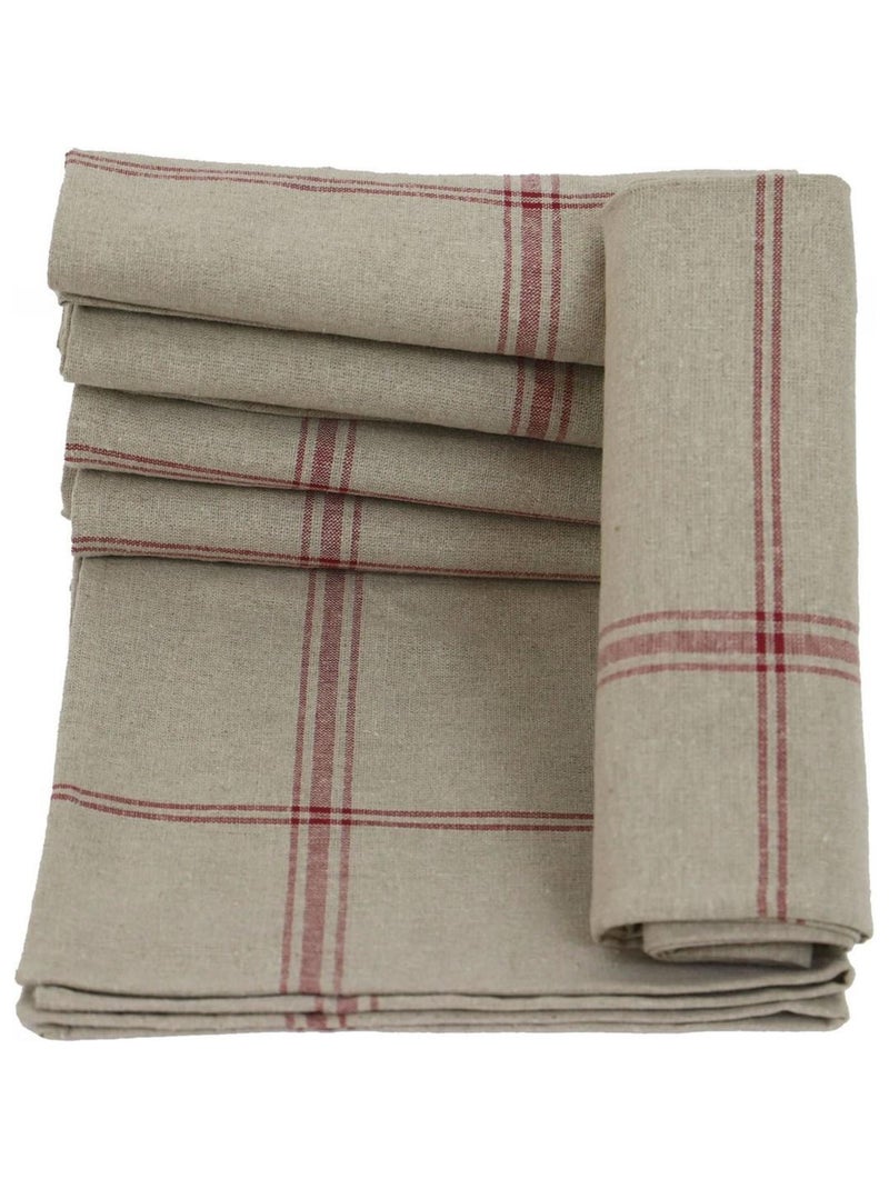 Lot de 6 torchons de cuisine pur Lin NORMANDIE Rouge - Kiabi