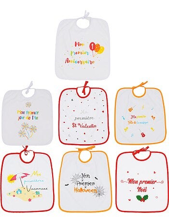 Lot de 7 bavoirs à lacets Mes premières fois - 6 mois