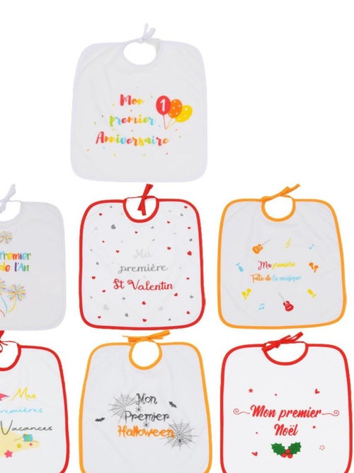 Lot de 7 bavoirs à lacets Mes premières fois - 6 mois - Kiabi