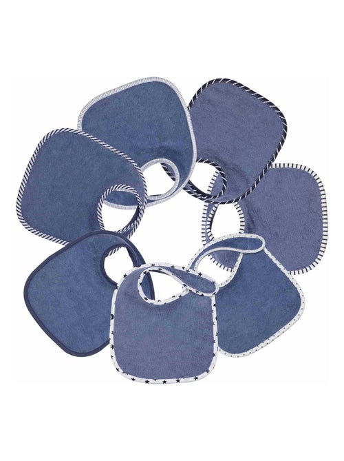 Lot de 7 bavoirs de naissance à velcro bleu marine - Kiabi