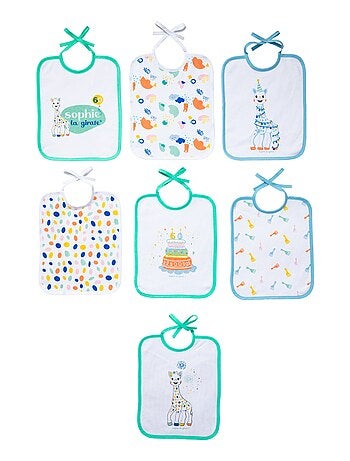 Lot de 7 bavoirs naissance à lacets Sophie la Girafe - Edition Anniversaire