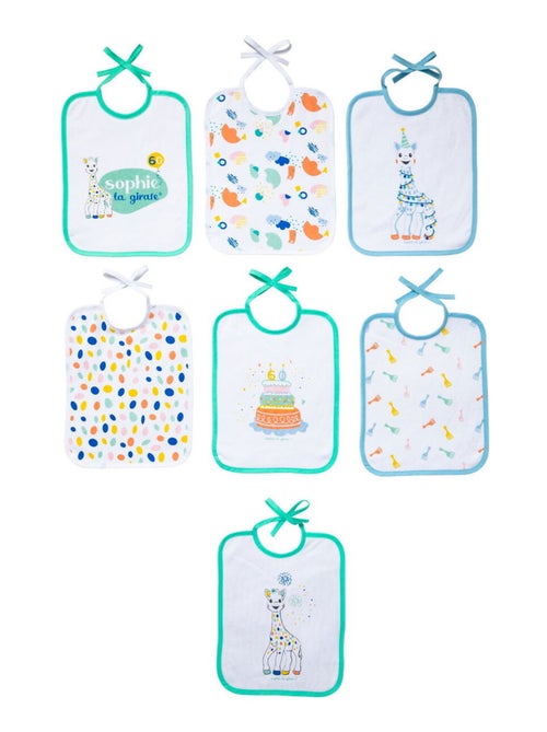 Lot de 7 bavoirs naissance à lacets Sophie la Girafe Edition Anniversaire - Kiabi