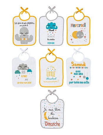 Lot de 7 bavoirs naissance semainiers