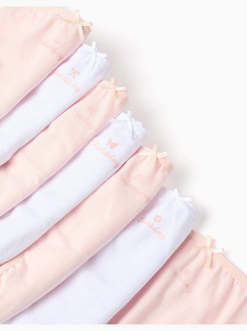 Lot de 7 Culottes en Coton Jours de la Semaine Blanc Rose - Kiabi