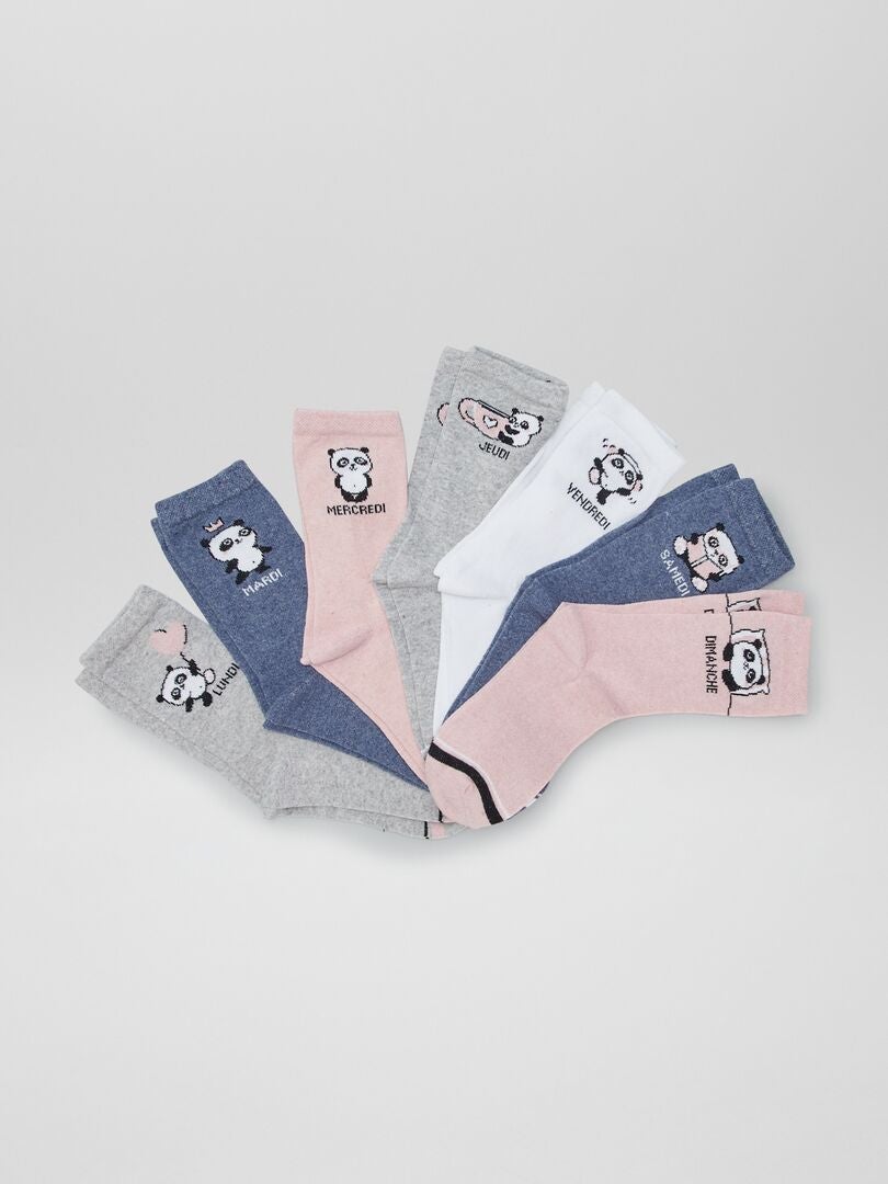 Lot de 7 paires de chaussettes imprimé 'panda' Gris/rose - Kiabi