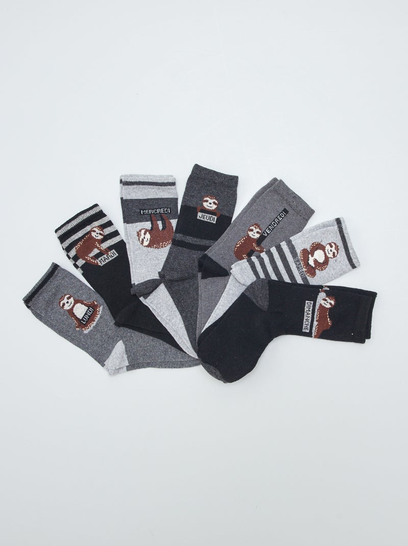 Lot de 7 paires de chaussettes imprimé 'paresseux' noir/gris - Kiabi