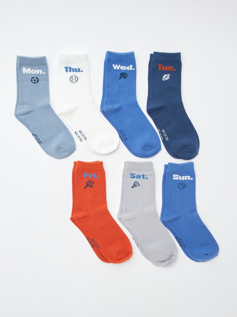 Lot de 7 paires de chaussettes imprimées Bleu - Kiabi