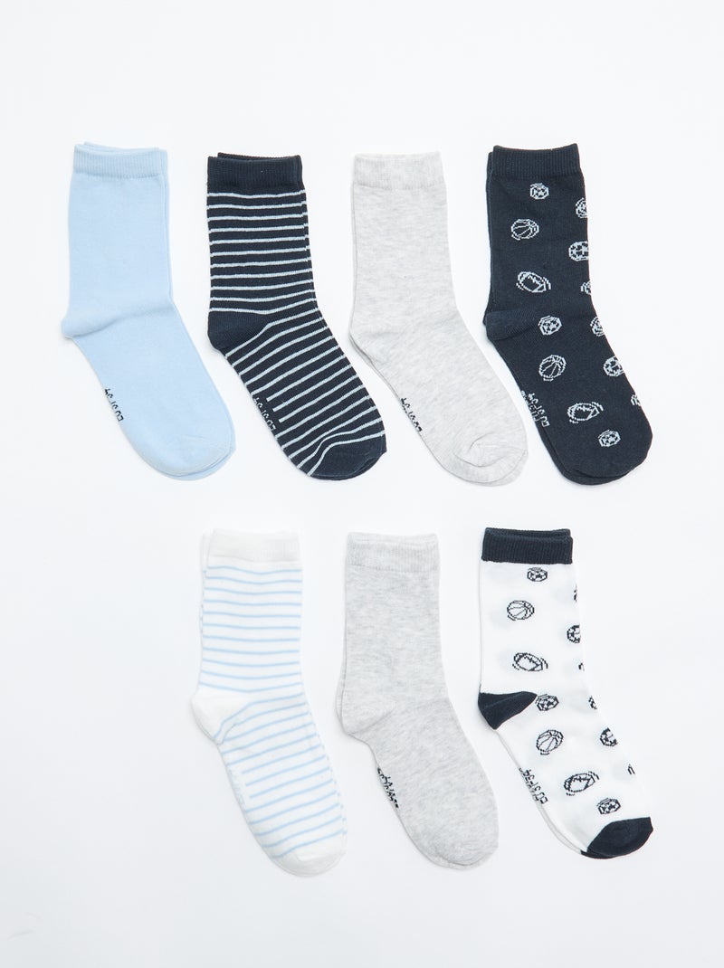 Lot de 7 paires de chaussettes imprimées Bleu - Kiabi