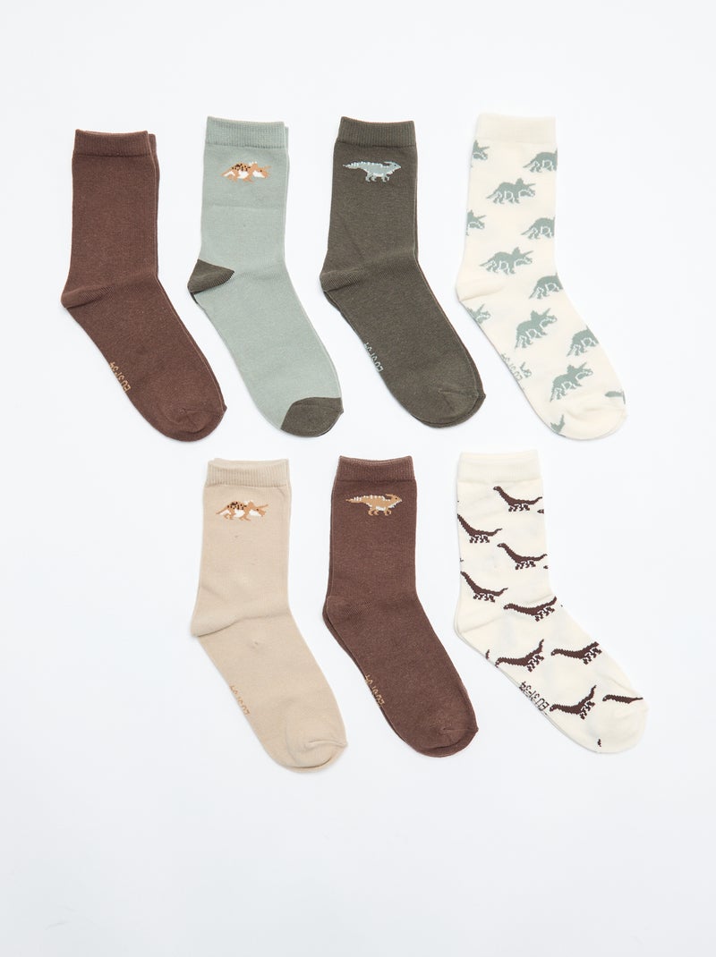 Lot de 7 paires de chaussettes imprimées Kaki - Kiabi