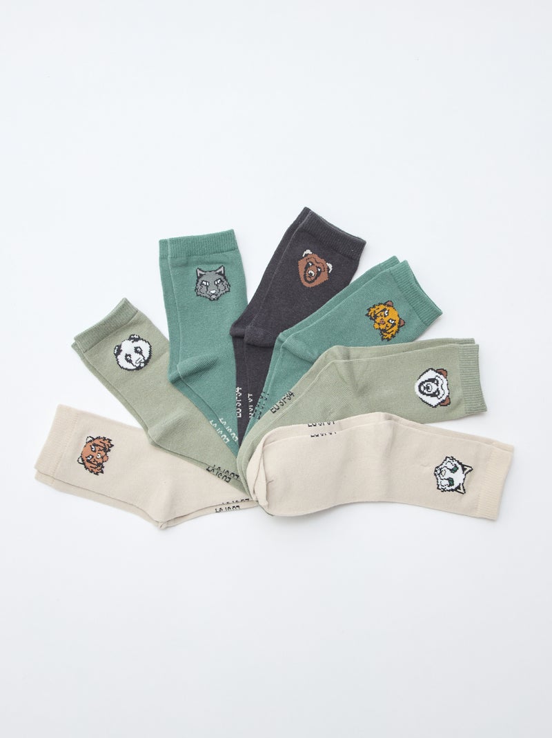 Lot de 7 paires de chaussettes imprimées Vert - Kiabi