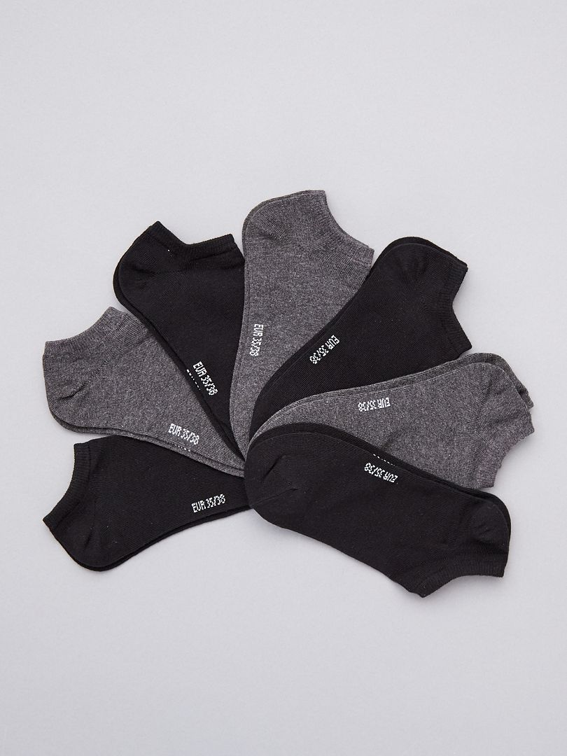 Lot de 7 paires de chaussettes invisibles gris noir - Kiabi