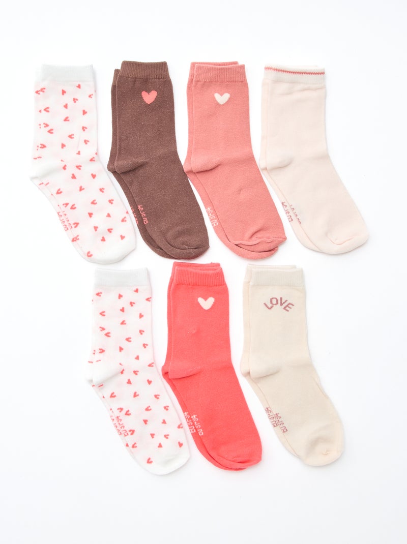 Lot de 7 paires de chaussettes mi-hauteur Rose - Kiabi