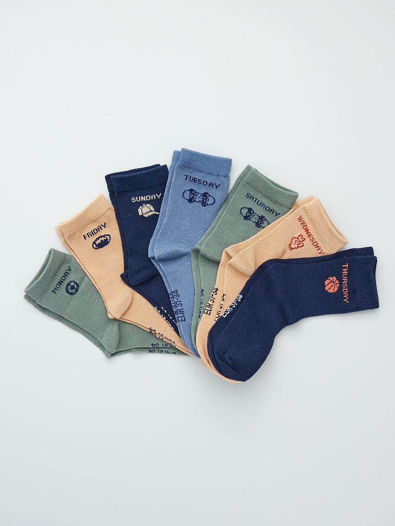 Lot de 7 paires de chaussettes 'semainier' Kaki/Bleu/Beige - Kiabi