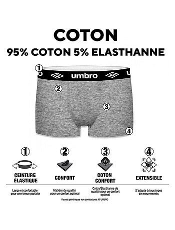 Lot de 8 Boxers coton homme Uni Umbro
