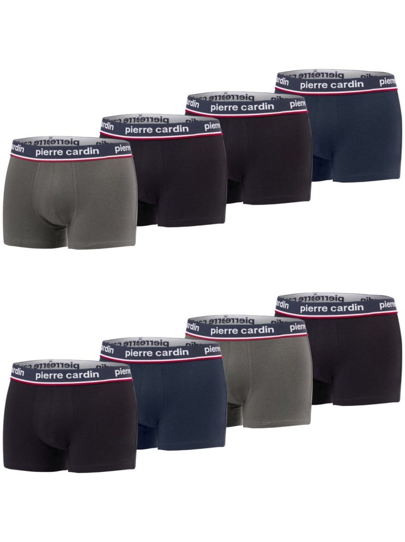 Lot de 8 boxers homme en coton French Pierre Cardin Noir Bleu Gris - Kiabi