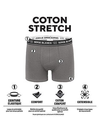 Lot de 8 boxers homme en coton Noir Serge Blanco