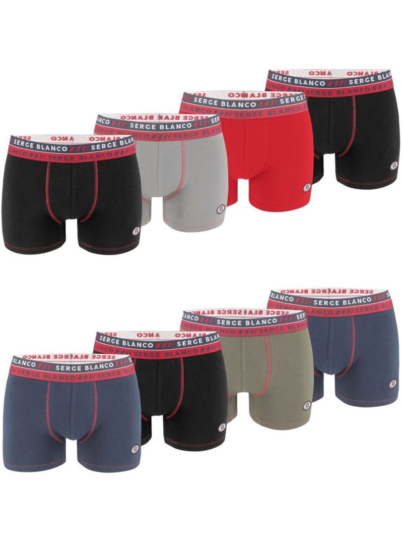 Lot de 8 boxers homme en coton Serge Blanco Noir Gris - Kiabi