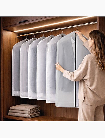 Lot de 8 housses pour vêtements à suspendre avec zip - 60 x 140 cm - Vivezen
