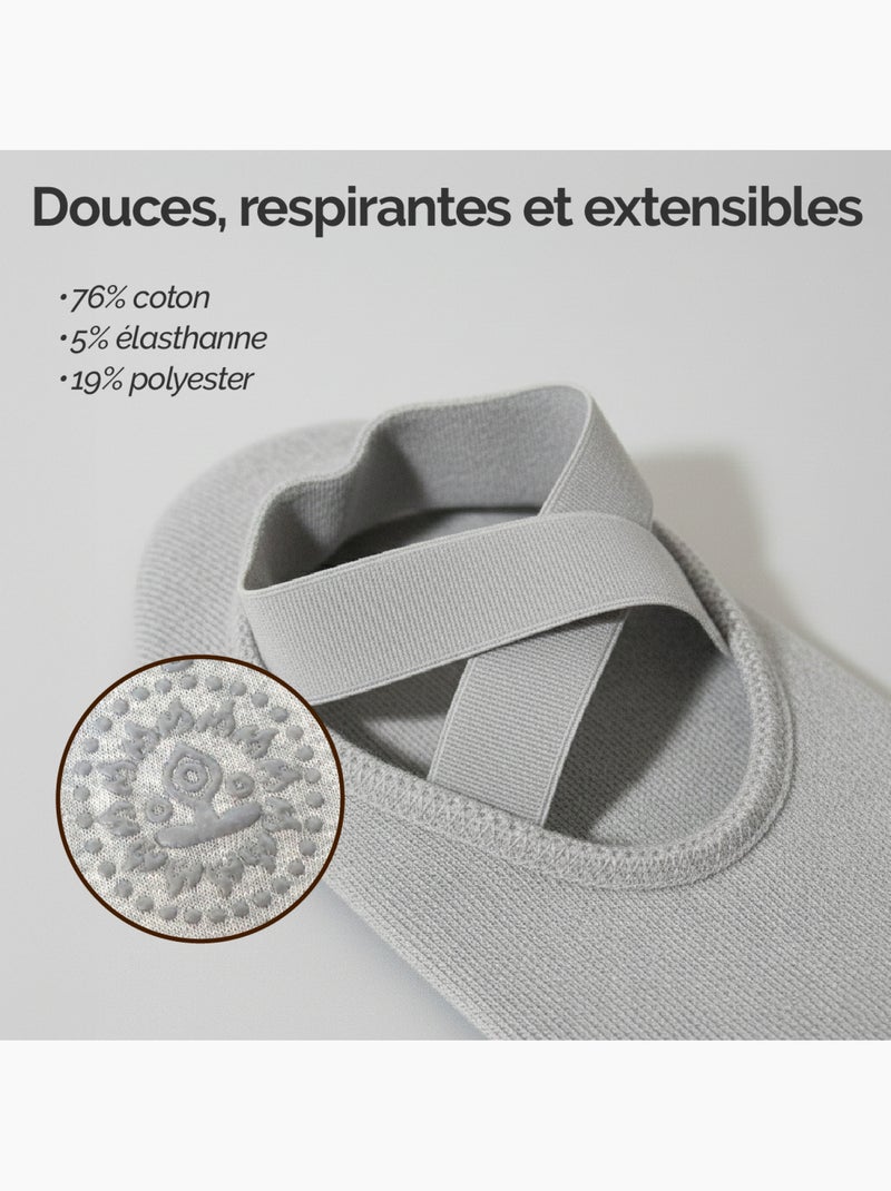 Lot de 8 paires de chaussettes élastiques et antidérapantes pour yoga, pilates - Vivezen Gris - Kiabi