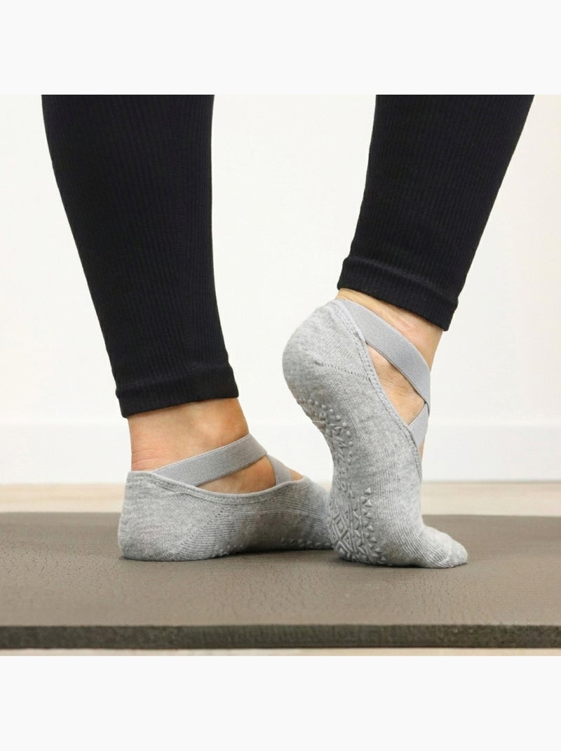 Lot de 8 paires de chaussettes élastiques et antidérapantes pour yoga, pilates - Vivezen Gris - Kiabi